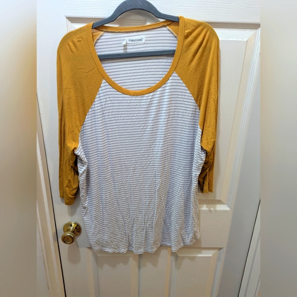 Mustard and White Striped Women's Top